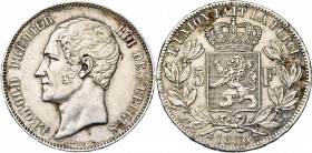 BELGIQUE, Royaume, Léopold Ier (1831-1865), AR 5 francs, 1858. Dupriez 600. Petits coups sur la tranche.
Très Beau (Very Fine)