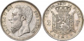 BELGIQUE, Royaume, Léopold II (1865-1909), AR 2 francs, 1866. Type A. Avec croix sur la couronne. Dupriez 1036.
presque Superbe (about Extremely Fine...