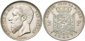 BELGIQUE, Royaume, Léopold II (1865-1909), AR 2 francs, 1867. Type A. Avec croix sur la couronne. Bogaert 1079A.
presque Superbe (about Extremely Fin...