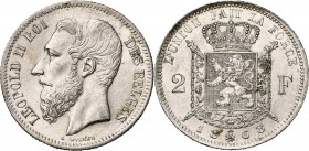 BELGIQUE, Royaume, Léopold II (1865-1909), AR 2 francs, 1868. Type A. Avec croix sur la couronne. Dupriez 1095. Petites taches au revers.
Superbe (Ex...