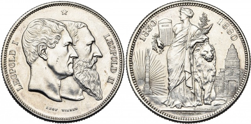 BELGIQUE, Royaume, Léopold II (1865-1909), AR 5 francs, 1880. Cinquantenaire de ...