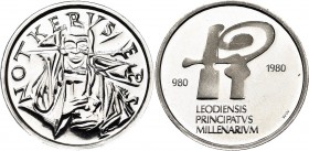 BELGIQUE, Royaume, Baudouin (1951-1993), module de 40 francs, 1980. Platine. Millénaire de la principauté de Liège. 15,00g.
Flan poli (Proof)