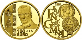 BELGIQUE, Royaume, Albert II (1993-2013), AV 100 euro, 2003. Bicentenaire du Franc Germinal. Fr. 444. Ecrin.
Flan poli (Proof)