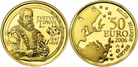 BELGIQUE, Royaume, Albert II (1993-2013), AV 50 euro, 2006. 400e anniversaire de la mort de Juste Lipse. Fr. 449. Ecrin.
Flan poli (Proof)