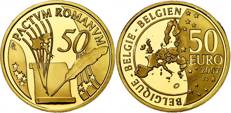 BELGIQUE, Royaume, Albert II (1993-2013), AV 50 euro, 2007. 50e anniversaire du ...