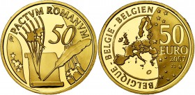 BELGIQUE, Royaume, Albert II (1993-2013), AV 50 euro, 2007. 50e anniversaire du Traité de Rome. Fr. 453. Ecrin.
Flan poli (Proof)