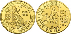 BELGIQUE, Royaume, Albert II (1993-2013), AV 50 euro, 2008. Maurice Maeterlinck - L''oiseau bleu. Fr. 454. Ecrin.
Flan poli (Proof)