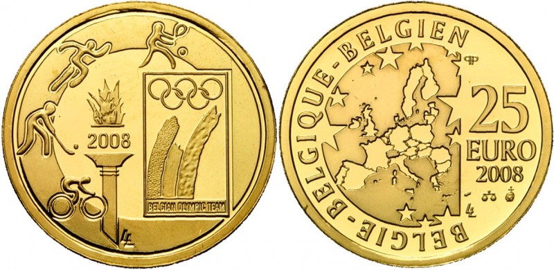 BELGIQUE, Royaume, Albert II (1993-2013), AV 25 euro, 2008. Jeux Olympiques de P...