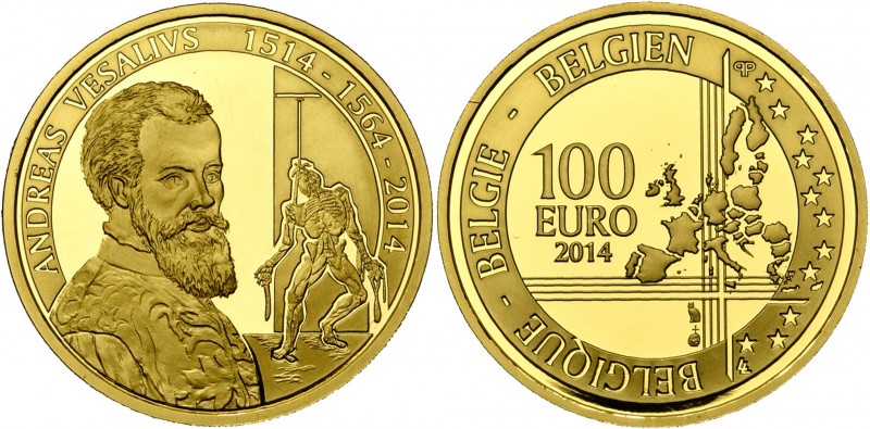 BELGIQUE, Royaume, Philippe (2013-), 100 euro, 2014. André Vésale. 500 p. frappé...