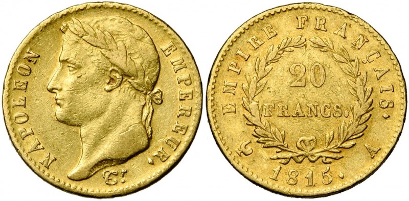 FRANCE, Napoléon Ier, période des Cent-Jours (1815), AV 20 francs, 1815A, Paris....