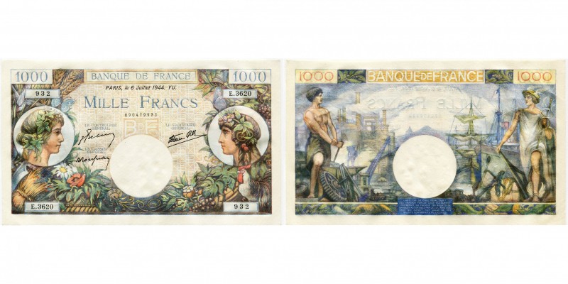 FRANCE, Banque de France, 1000 francs, 06.07.1944. Shafer & Bruce 96c.
Neuf (Ne...