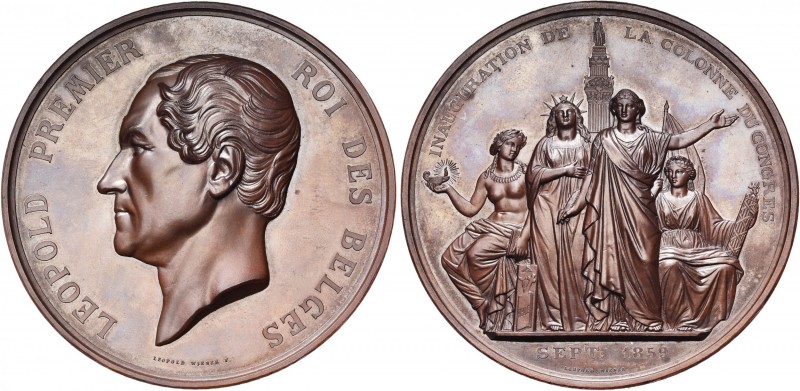 BELGIQUE, AE médaille, 1859, L. Wiener. Inauguration de la colonne du Congrès. D...