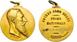 BELGIQUE, AV médaille, 1892, Würden. Prime nationale du Jockey Club belge. D/ T. de Léopold II à d. R/ Attribuée à Mr F. Coppée. 50mm 76,67g Très rare...