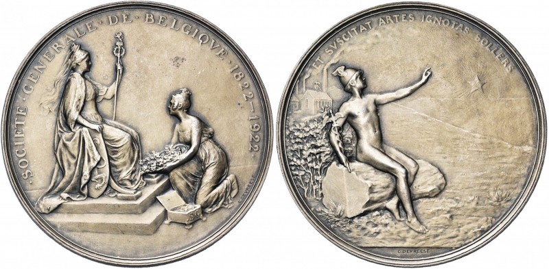 BELGIQUE, AR médaille, 1922, Devreese. Centenaire de la Société Générale de Belg...