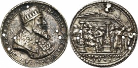 BOHEME, AR médaille, 1535/1538, Wolf Milicz. Le Roi David. D/ B. du roi David à d. R/ L''effusion du Saint Esprit. Katz 293a. 39mm Rare Fonte ancienne...