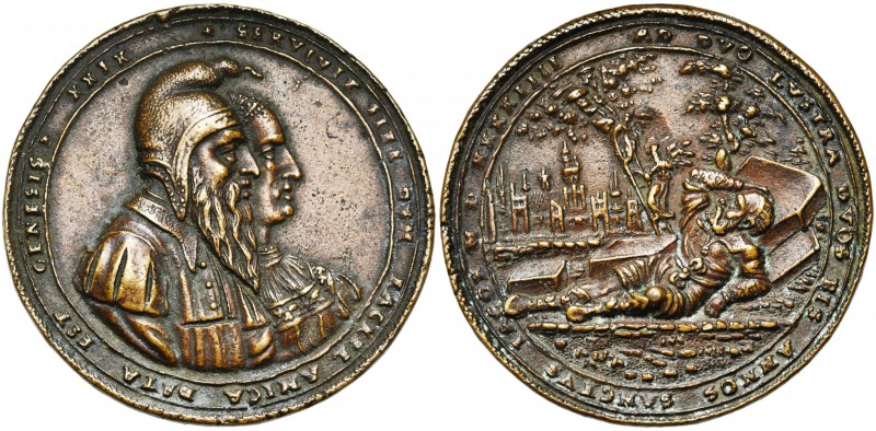 BOHEME, AE médaille, 1544, Milicz. Jacob et Rachel. D/ B. de Jacob et Rachel à d...