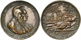 BOHEME, AE médaille, 1544, Milicz. Jacob et Rachel. D/ B. de Jacob et Rachel à d. R/ Jacob endormi, voyant en songe un ange montant à une échelle reli...