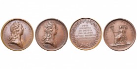 FRANCE, lot de 2 médailles à l''effigie de Louis XV: 1728, Duvivier, Guérison du roi (AE, 41 mm, presque Superbe); 1729, Duvivier, Bonheur de la Franc...