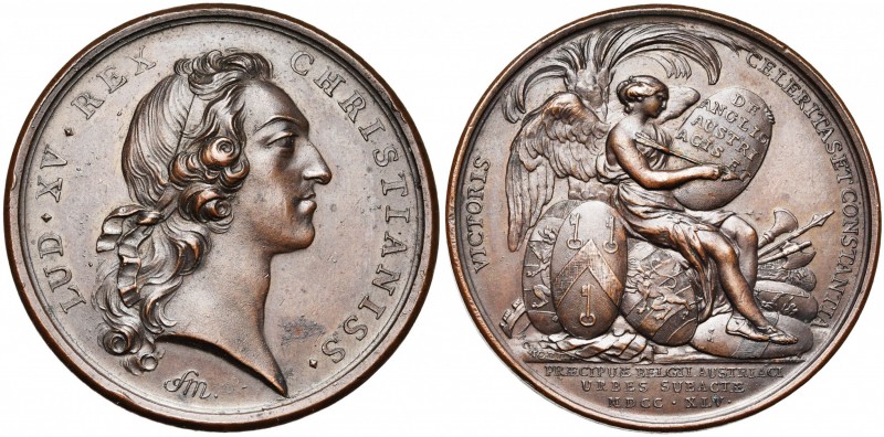 FRANCE, AE médaille, 1745, Marteau et Roettiers. Victoires françaises en Flandre...