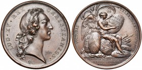 FRANCE, AE médaille, 1745, Marteau et Roettiers. Victoires françaises en Flandre. D/ T. de Louis XV à d., ceinte d''un bandeau. R/ VICTORIS CELERITATI...
