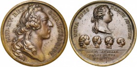 FRANCE, AE médaille, 1757, Duvivier/Marteau. Naissance du comte d''Artois (le futur Charles X). D/ T. à d., ceinte d''un bandeau. R/ NOVA SPES DOMUS A...