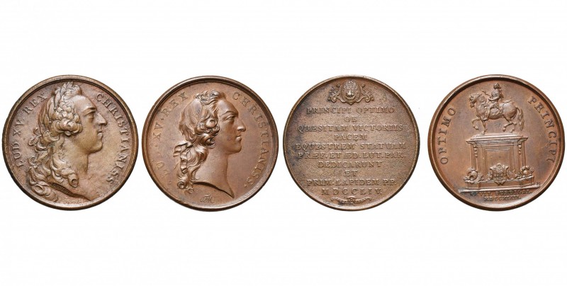 FRANCE, lot de 2 médailles à l''effigie de Louis XV: 1743, Marteau, Erection d''...