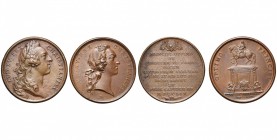 FRANCE, lot de 2 médailles à l''effigie de Louis XV: 1743, Marteau, Erection d''une statue équestre du roi à Bordeaux (AE, 41 mm); 1754, Duvivier, Pos...