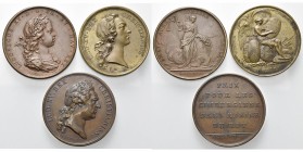 FRANCE, lot de 3 médailles à l''effigie de Louis XV: 1716, Roettiers, Prospérité de la France (AE, 42 mm, refrappe); 1745, Marteau/Roettiers, Victoire...