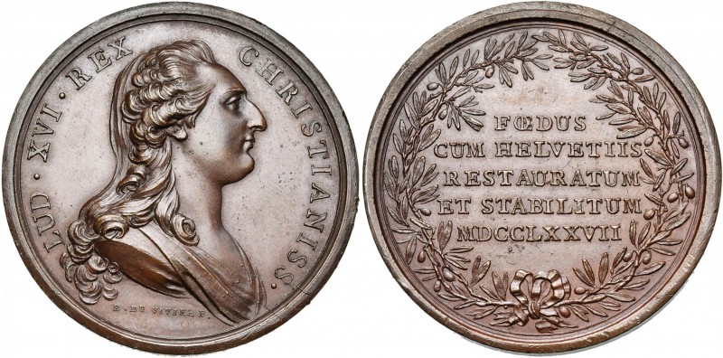 FRANCE, AE médaille, 1777, Duvivier. Renouvellement de l''alliance avec les état...