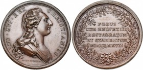 FRANCE, AE médaille, 1777, Duvivier. Renouvellement de l''alliance avec les états suisses confédérés. D/ B. de Louis XVI à d. R/ Inscription en cinq l...