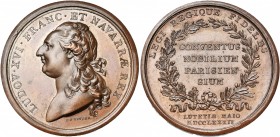 FRANCE, AE médaille, 1789, Duvivier. Assemblée de la noblesse de Paris. D/ B. nu de Louis XVI à g. R/ Inscription dans une couronne. Nocq 234. 42,00g....