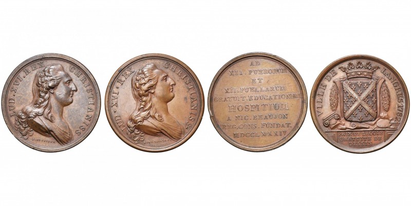 FRANCE, lot de 2 médailles à l''effigie de Louis XVI: 1784, Duvivier, Fondation ...