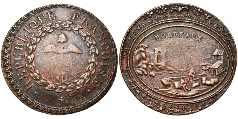 FRANCE, AE jeton, c. 1795. Jeton pour la République. D/ REPUBLIQUE FRANCOISE Cad...