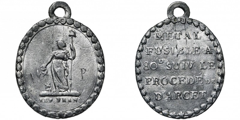 FRANCE, Etain médaille, début 19e s. Essai d''alliage par d''Arcet. D/ REP. FRAN...