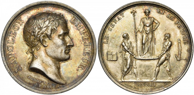 FRANCE, AR médaille, 1804 (an 13), Droz/Jeuffroy. Couronnement de Napoléon Ier. ...