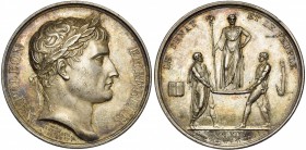 FRANCE, AR médaille, 1804 (an 13), Andrieu & Jeuffroy. Couronnement de Napoléon Ier. D/ T. l. de l''empereur à d. R/ LE SENAT- ET LE PEUPLE Un sénateu...