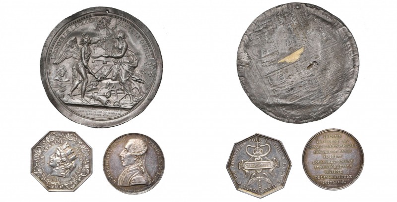 FRANCE, lot de 3 médailles: 1786, Académie d''Orléans (cliché uniface en plomb, ...
