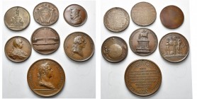 FRANCE, lot de 7 médailles en bronze, dont: 1729, Banquet à l''hôtel de ville de Paris à l''occasion de la naissance du Dauphin (trou rebouché); 1733,...
