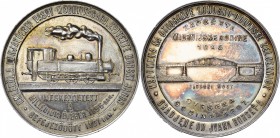 HONGRIE, AR médaille, 1897. Chemin de fer de Lonjathal. D/ Légendes en hongrois. Locomotive à d. R/ Légendes en serbo-croate. Vue du pont de Jlovski. ...
