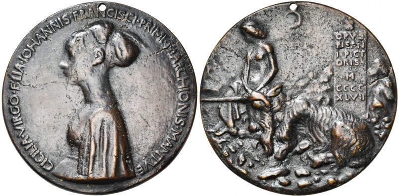 ITALIE, AR médaille, 1447, Pisanello. Cecilia Gonzaga (1426-1451). D/ Buste de l...