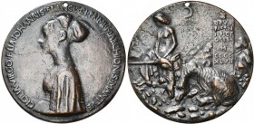 ITALIE, AR médaille, 1447, Pisanello. Cecilia Gonzaga (1426-1451). D/ Buste de la jeune femme à g., les cheveux relevés en chignon, vêtue d''une robe ...