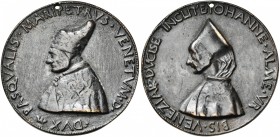 ITALIE, AE médaille, s.d. (1457-1462), P. da Fano. Pasquale Malipiero (1385-1462), doge de Venise et sa femme Giovanna Dandolo. D/ B. du doge à g., co...