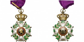 BELGIQUE, Ordre de Léopold. Croix de commandeur à titre civil, modèle unilingue en vermeil. Avec ruban.