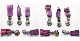 BELGIQUE, lot de 5 miniatures de l’Ordre de Léopold (civil, unilingue, avec ruban surchargé d’une rayure ou de liserés d’or pour services civils de gu...