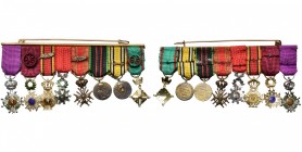 BELGIQUE, groupe de 8 décorations miniatures: Ordre de Léopold, Ordre de la Couronne, Légion d’honneur, croix de Guerre 1940, médaille de la Résistanc...