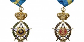 CONGO BELGE, Ordre de l''Etoile Africaine, créé en 1888. Croix de commandeur, avec ruban. Dorée. Fabrication moderne Fibru-Fisch.