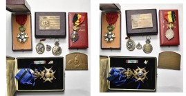 lot de 7 médailles et décorations, dont une croix de commandeur de l''Ordre de Léopold (bilingue, dans un écrin de l''Ordre du Mérite de la République...