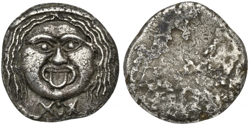 Etruria, Populonia, 20 Asses, ca. 320-280 BC; AR (g 8,23; mm 20); Gorgoneion; be...