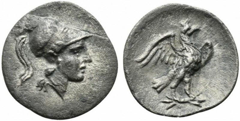 Latium, Alba Fucens, Obol, ca. 280-275 BC; AR (g 0,55; mm 12; h 5); Helmeted hea...