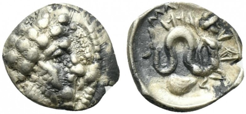 Campania, Allifae, Obol, ca. 325-275 BC; AR (g 0,63; mm 11; h 6); Laureate head ...